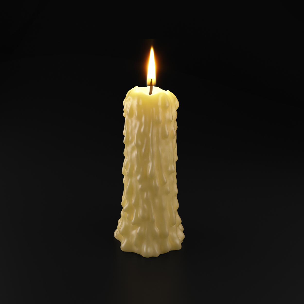 Original Magic Candle digital sculpture recreated from a handcrafted wax candle with realistic flame and naturally flowing wax drips